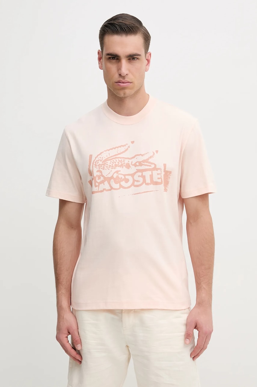 Lacoste tricou din bumbac barbati, culoarea portocaliu, cu imprimeu, TH0284