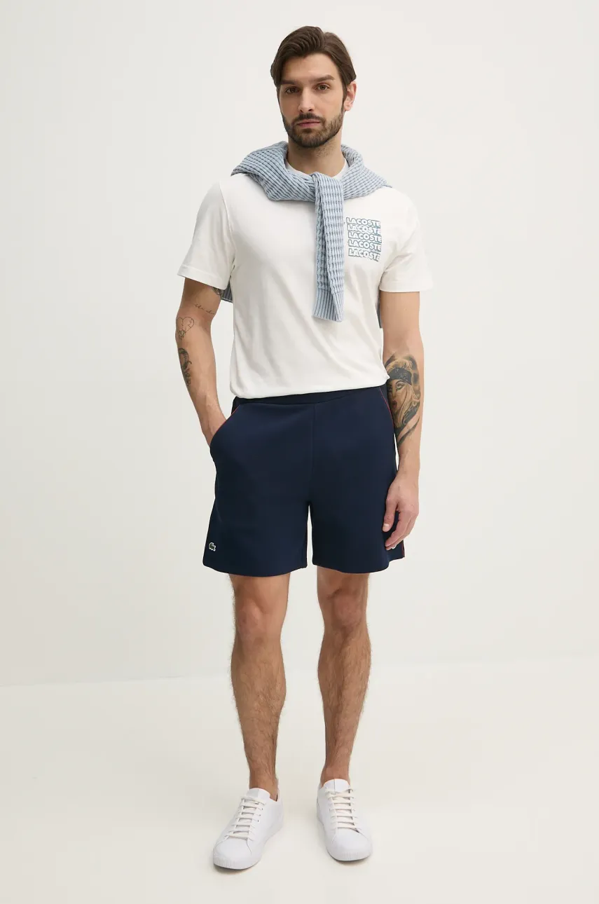 Хлопковая футболка Lacoste мужская цвет белый с принтом TH0288 Хлопковая футболка Lacoste мужская цвет белый с принтом TH0288