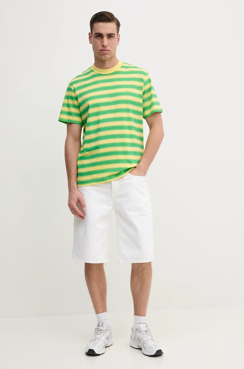 Хлопковая футболка Lacoste мужская цвет зелёный узорная TH0290 Хлопковая футболка Lacoste мужская цвет зелёный узорная TH0290