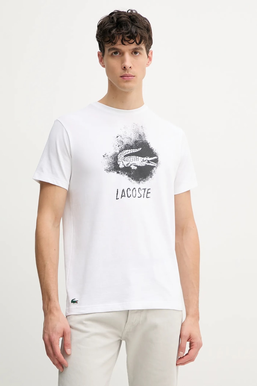 Lacoste tricou bărbați, culoarea alb, cu imprimeu, TH8917 Lacoste tricou bărbați, culoarea alb, cu imprimeu, TH8917