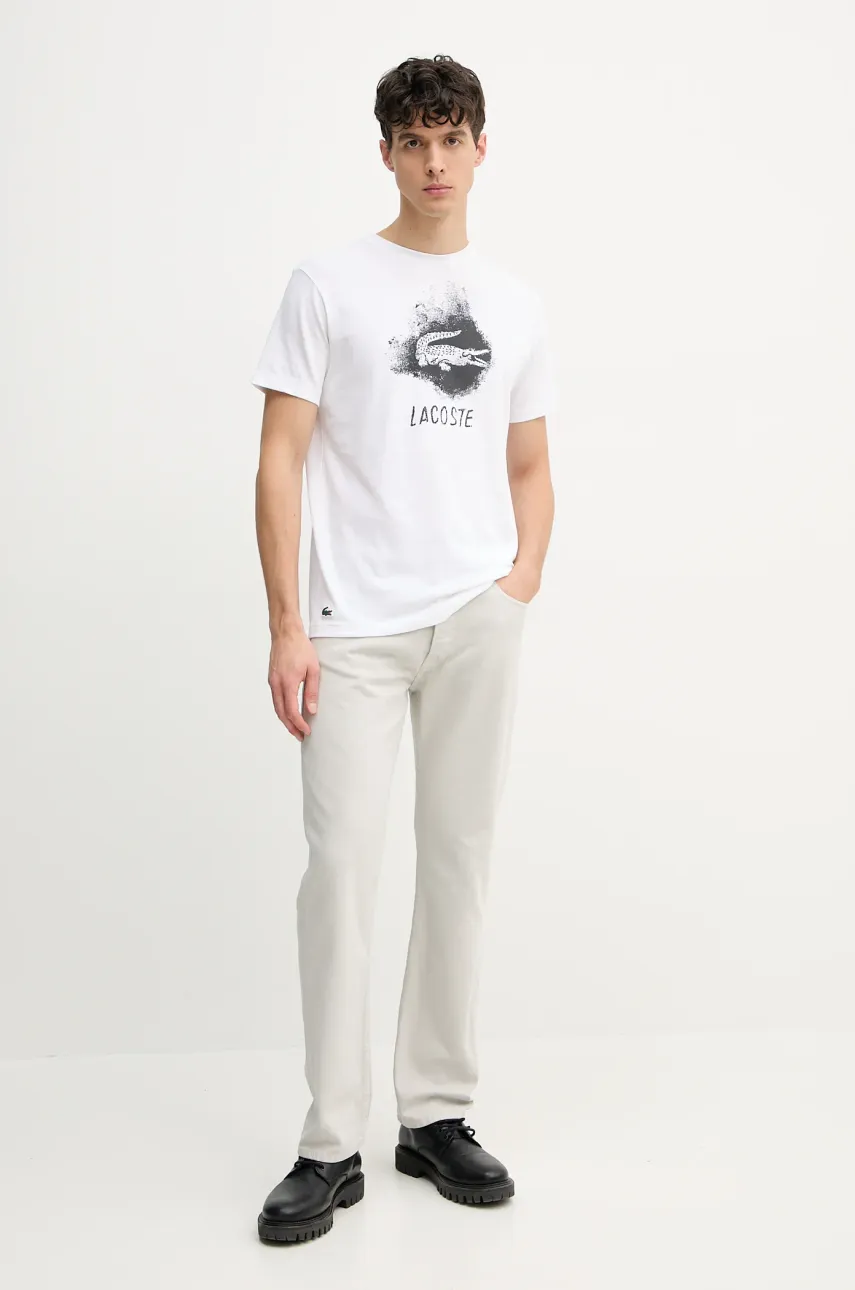 Футболка Lacoste мужская цвет белый с принтом TH8917 Футболка Lacoste мужская цвет белый с принтом TH8917