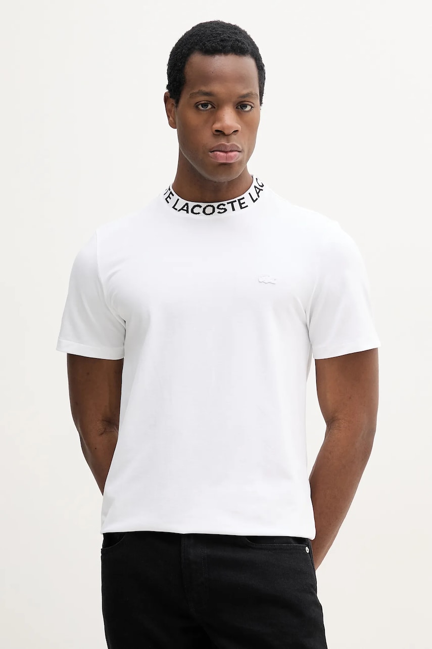 Lacoste tricou bărbați, culoarea alb, cu imprimeu, TH9582 Lacoste tricou bărbați, culoarea alb, cu imprimeu, TH9582