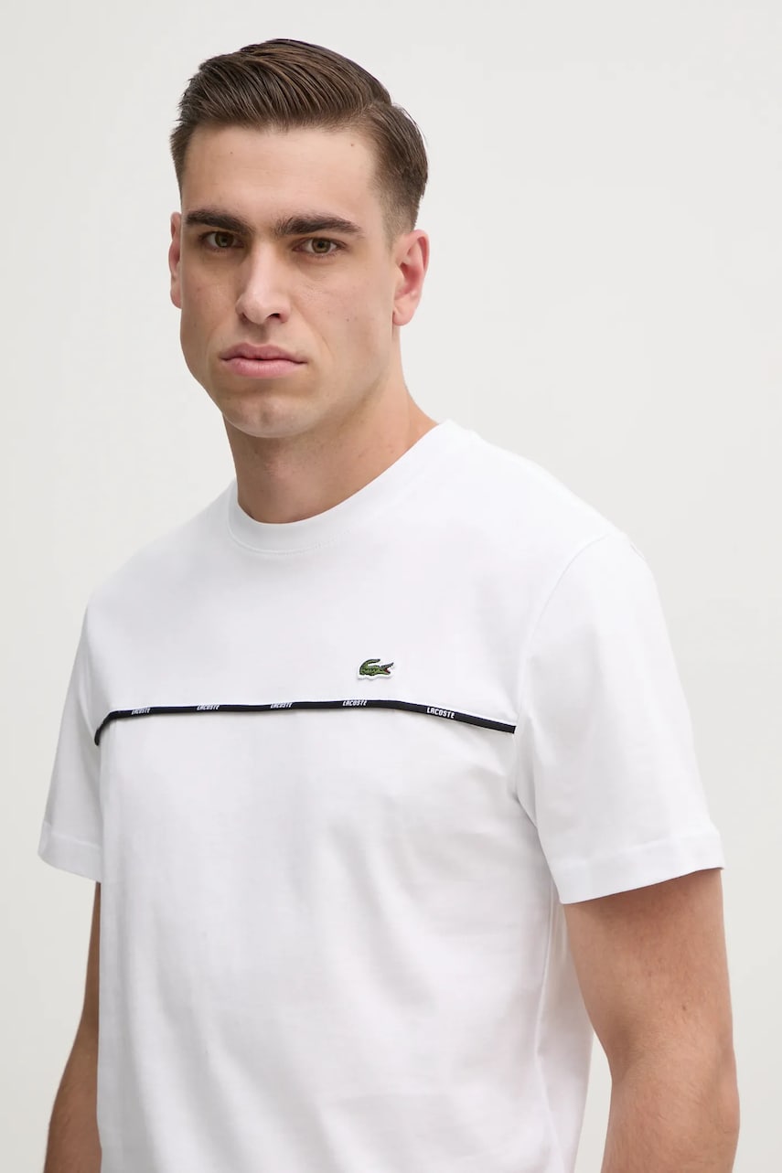 Lacoste tricou din bumbac barbati, culoarea alb, neted, TH9842 Lacoste tricou din bumbac barbati, culoarea alb, neted, TH9842