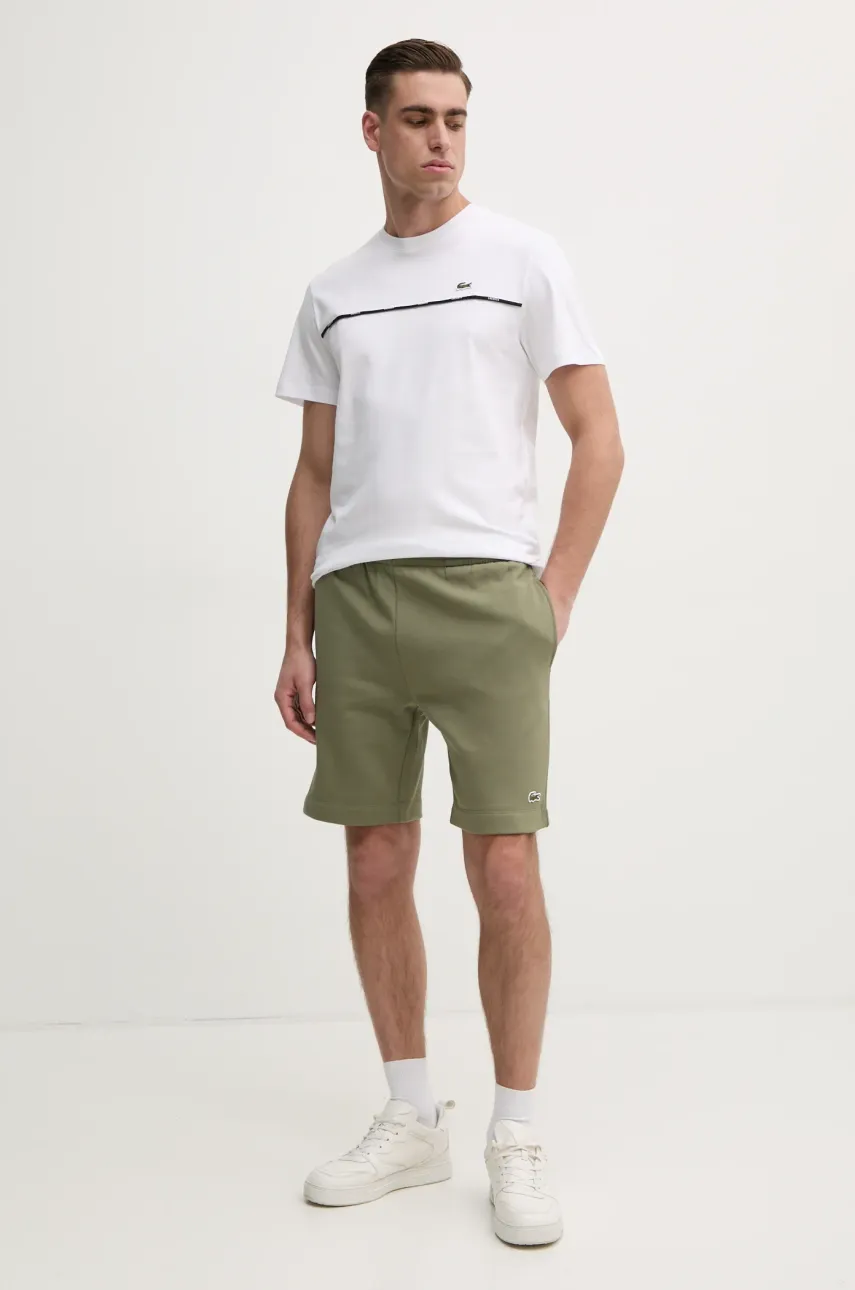 Хлопковая футболка Lacoste мужская цвет белый однотонная TH9842 Хлопковая футболка Lacoste мужская цвет белый однотонная TH9842