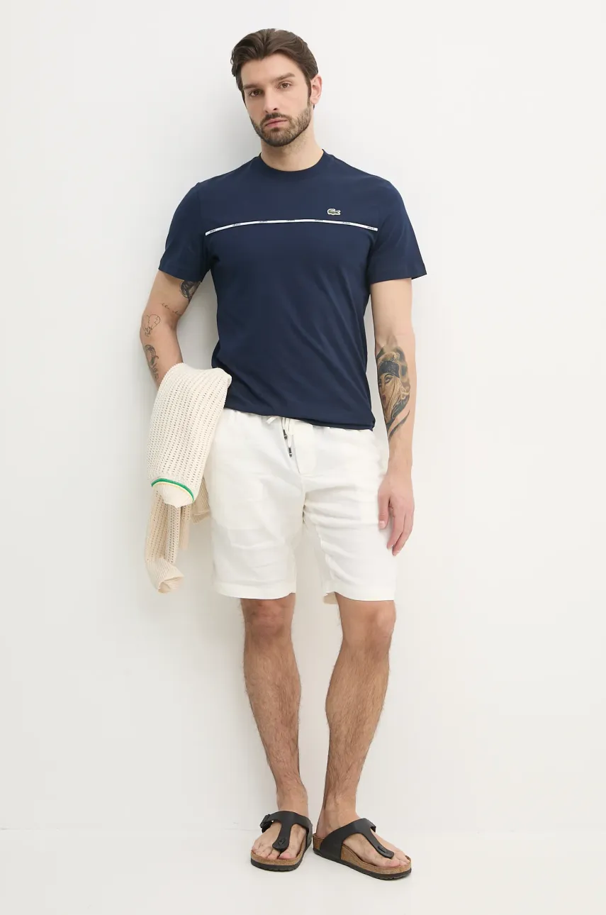 Хлопковая футболка Lacoste мужская цвет синий однотонная TH9842 Хлопковая футболка Lacoste мужская цвет синий однотонная TH9842