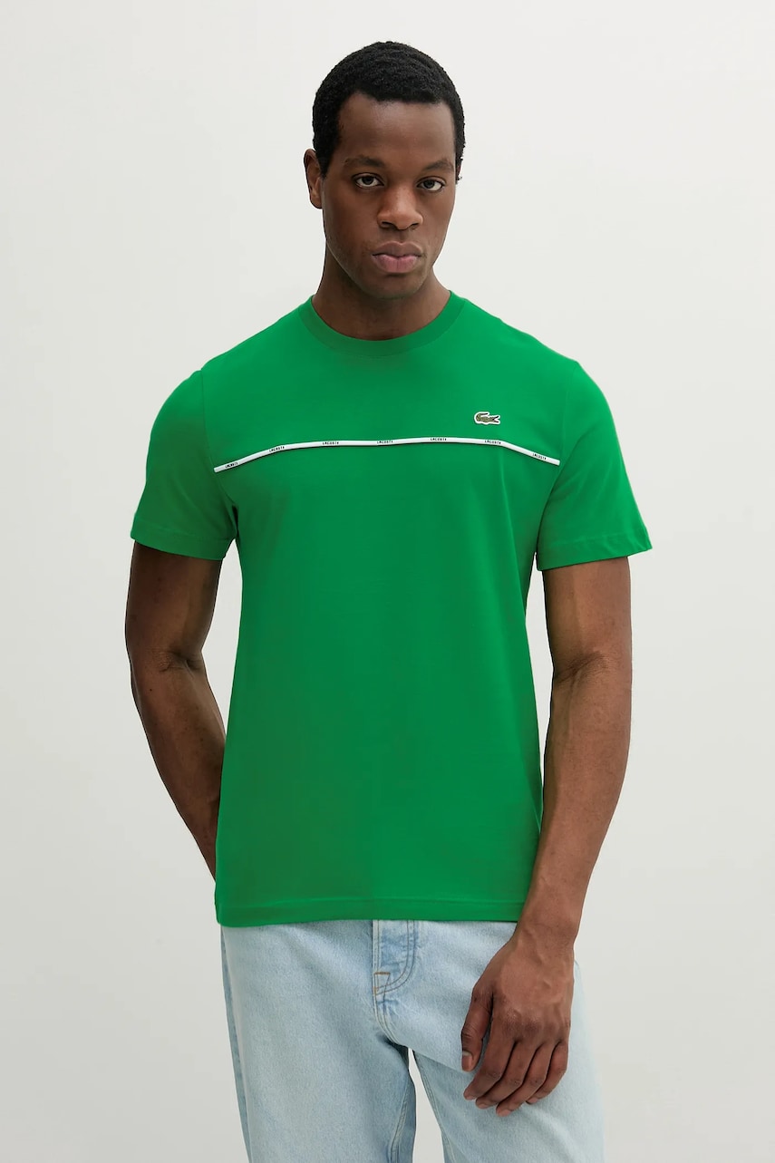 Lacoste tricou din bumbac barbati, culoarea verde, neted, TH9842