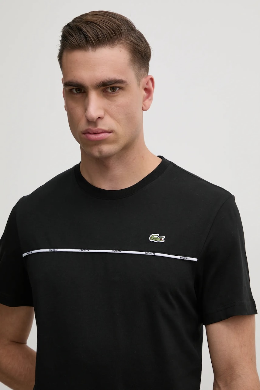 Lacoste tricou din bumbac barbati, culoarea negru, neted, TH9842 Lacoste tricou din bumbac barbati, culoarea negru, neted, TH9842