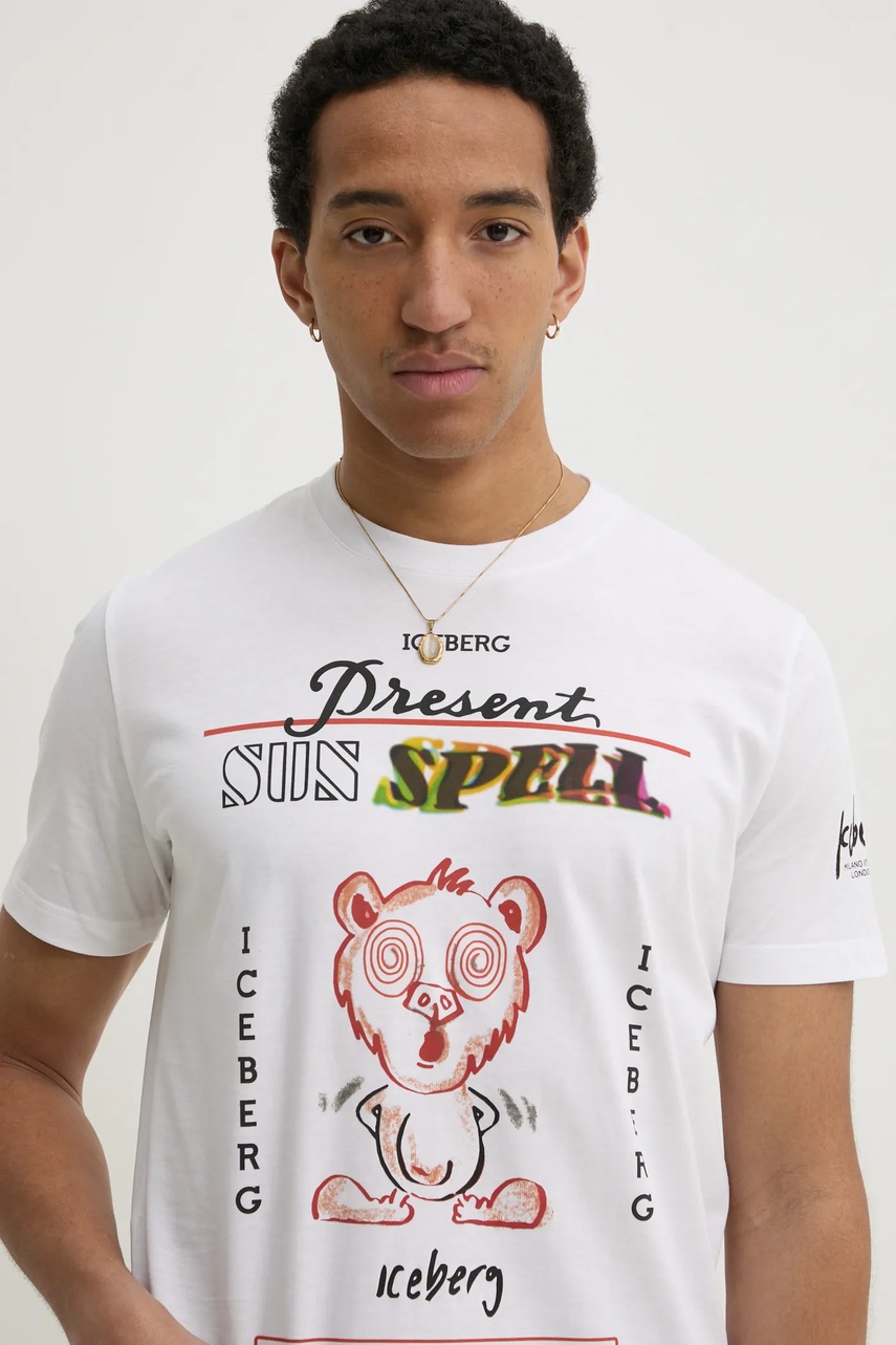 Βαμβακερό μπλουζάκι Iceberg ανδρικό, χρώμα: άσπρο, F02B 6325 φωτογραφία