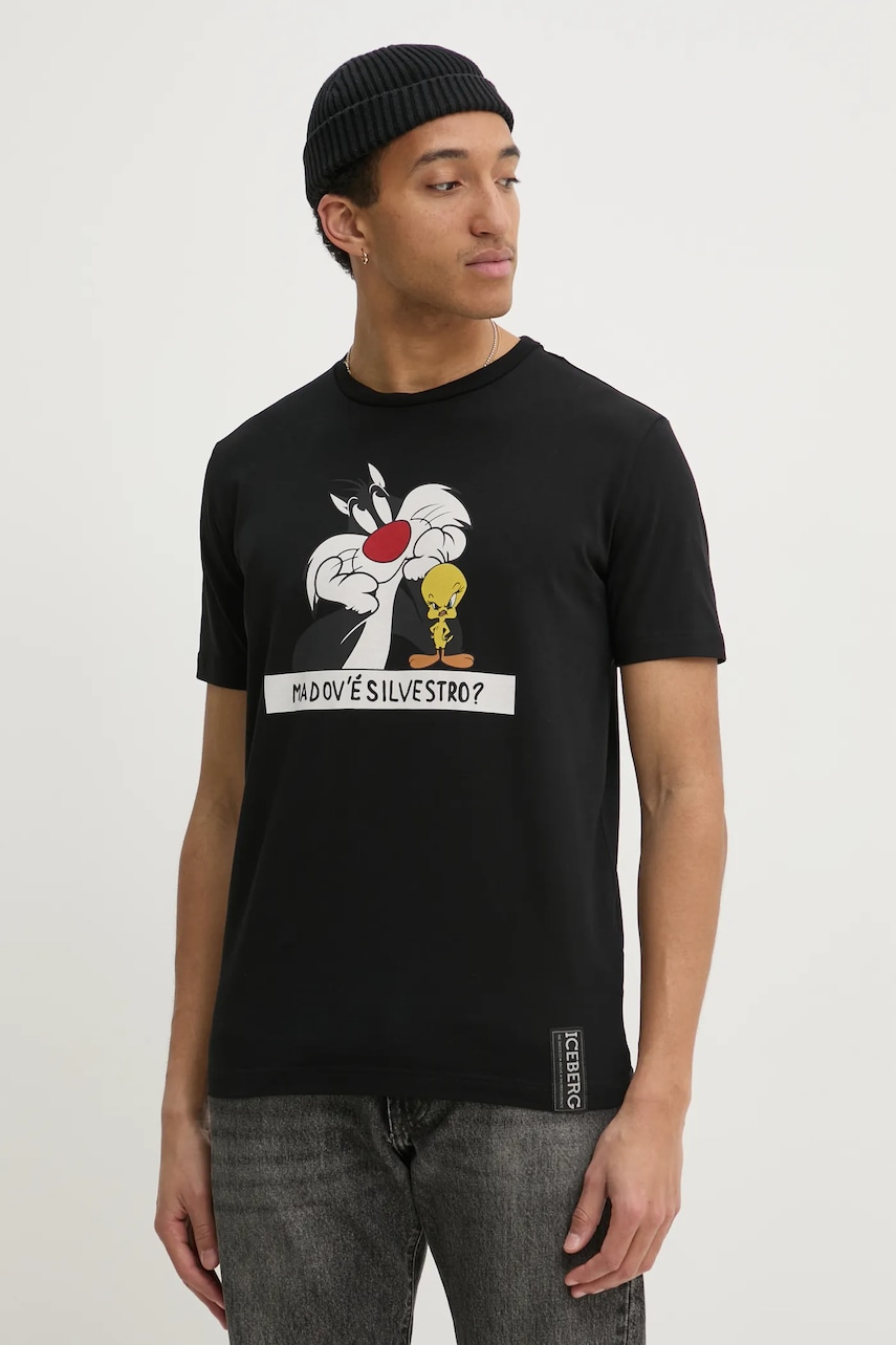 Iceberg tricou barbati, culoarea negru, cu imprimeu, F011 6318