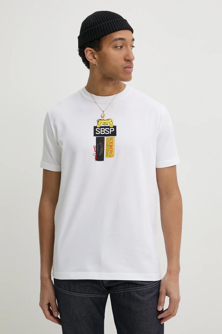 Iceberg tricou barbati, culoarea alb, cu imprimeu, F012 6318