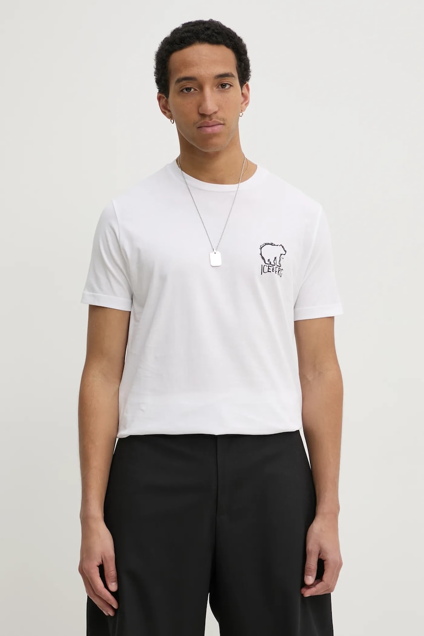 Iceberg tricou din bumbac barbati, culoarea alb, cu imprimeu, F017 6306