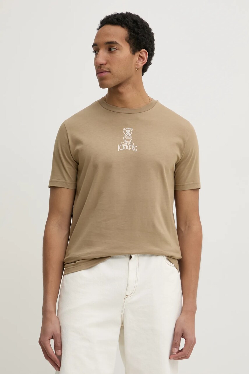 Iceberg tricou din bumbac barbati, culoarea verde, cu imprimeu, F018 6306