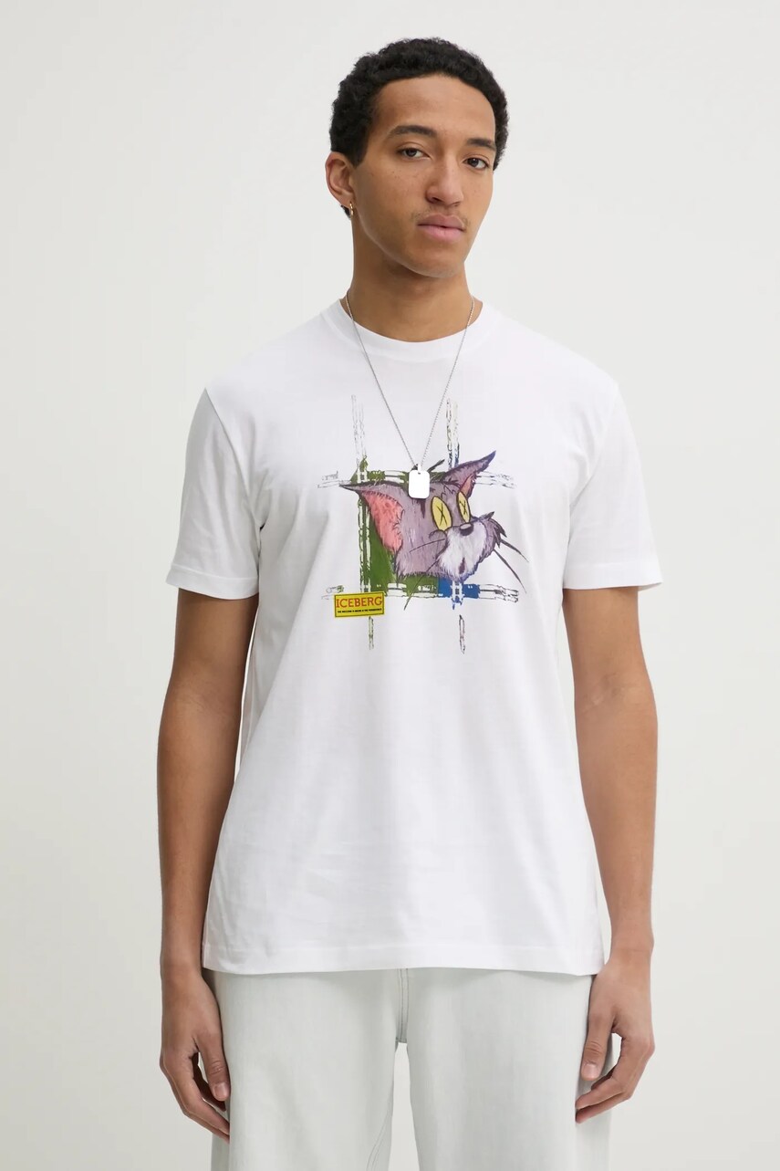 Iceberg tricou din bumbac barbati, culoarea bej, cu imprimeu, F041 6325