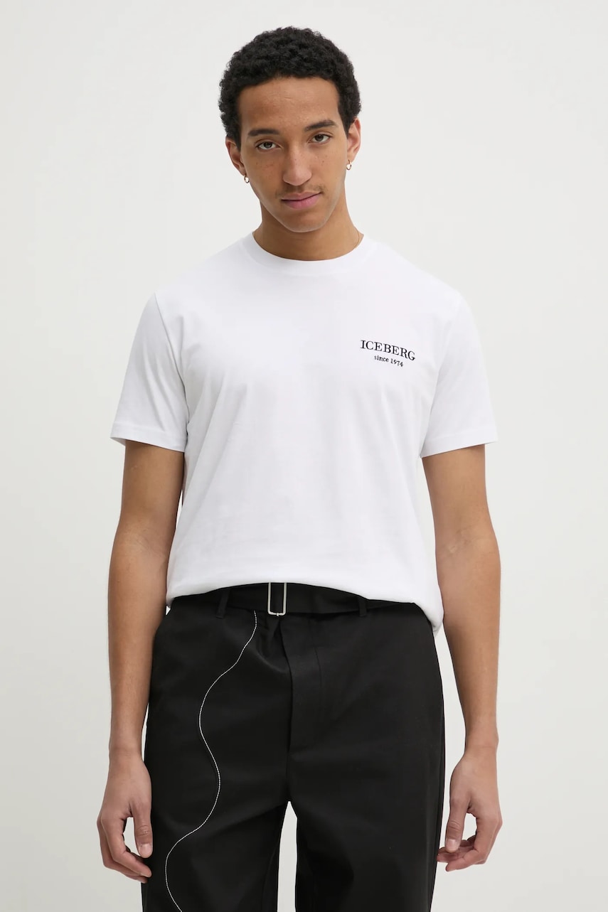 Iceberg tricou din bumbac barbati, culoarea alb, cu imprimeu, F046 6327