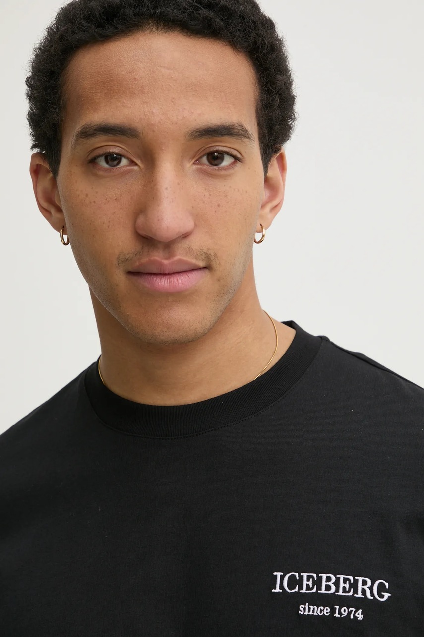 Βαμβακερό μπλουζάκι Iceberg ανδρικό, χρώμα: μαύρο, F046 6327 φωτογραφία