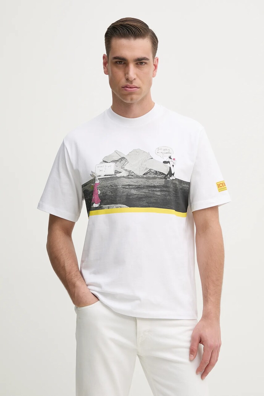 Iceberg tricou din bumbac bărbați, culoarea alb, cu imprimeu, F070 6327