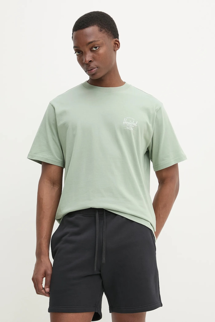 Herschel tricou din bumbac barbati, culoarea verde, cu imprimeu, 50279-01898 Herschel tricou din bumbac barbati, culoarea verde, cu imprimeu, 50279-01898