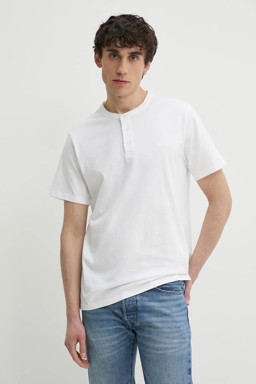 Levi's tricou din bumbac SS HM HENLEY bărbați, culoarea alb, uni, A8602 Levi's tricou din bumbac SS HM HENLEY bărbați, culoarea alb, uni, A8602