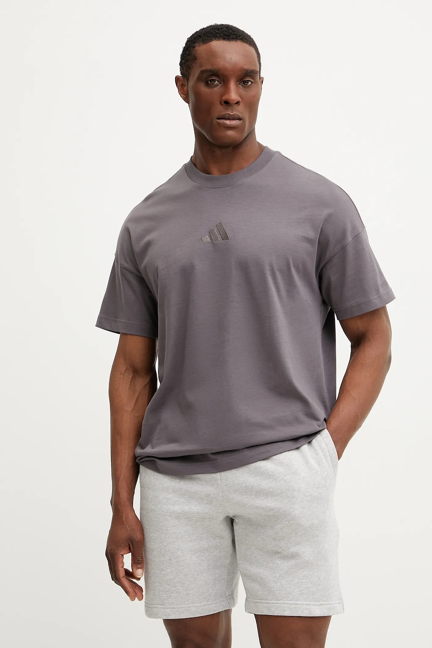 adidas tricou din bumbac ALL SZN barbati, culoarea maro, uni, JI6402