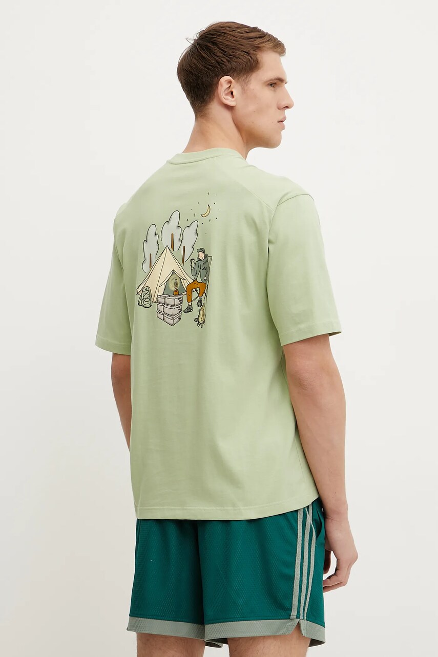 Levně Bavlněné tričko adidas zelená barva, s potiskem, JJ3970