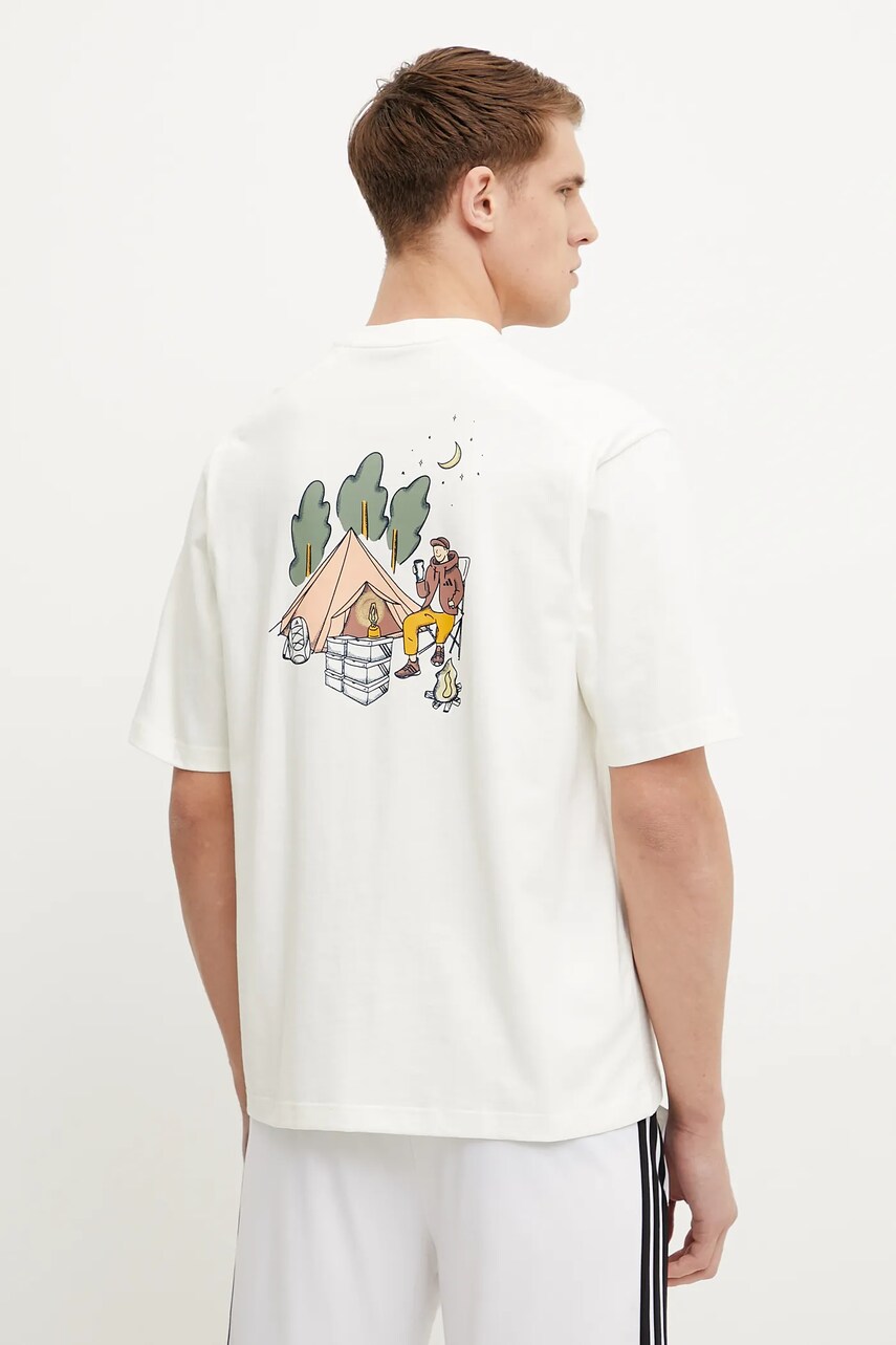adidas tricou din bumbac barbati, culoarea bej, cu imprimeu, JJ3971