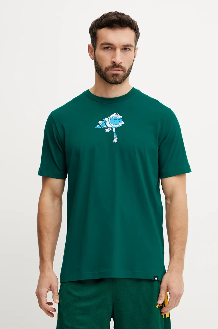 Levně Bavlněné tričko adidas pánské, zelená barva, s potiskem, JI6753