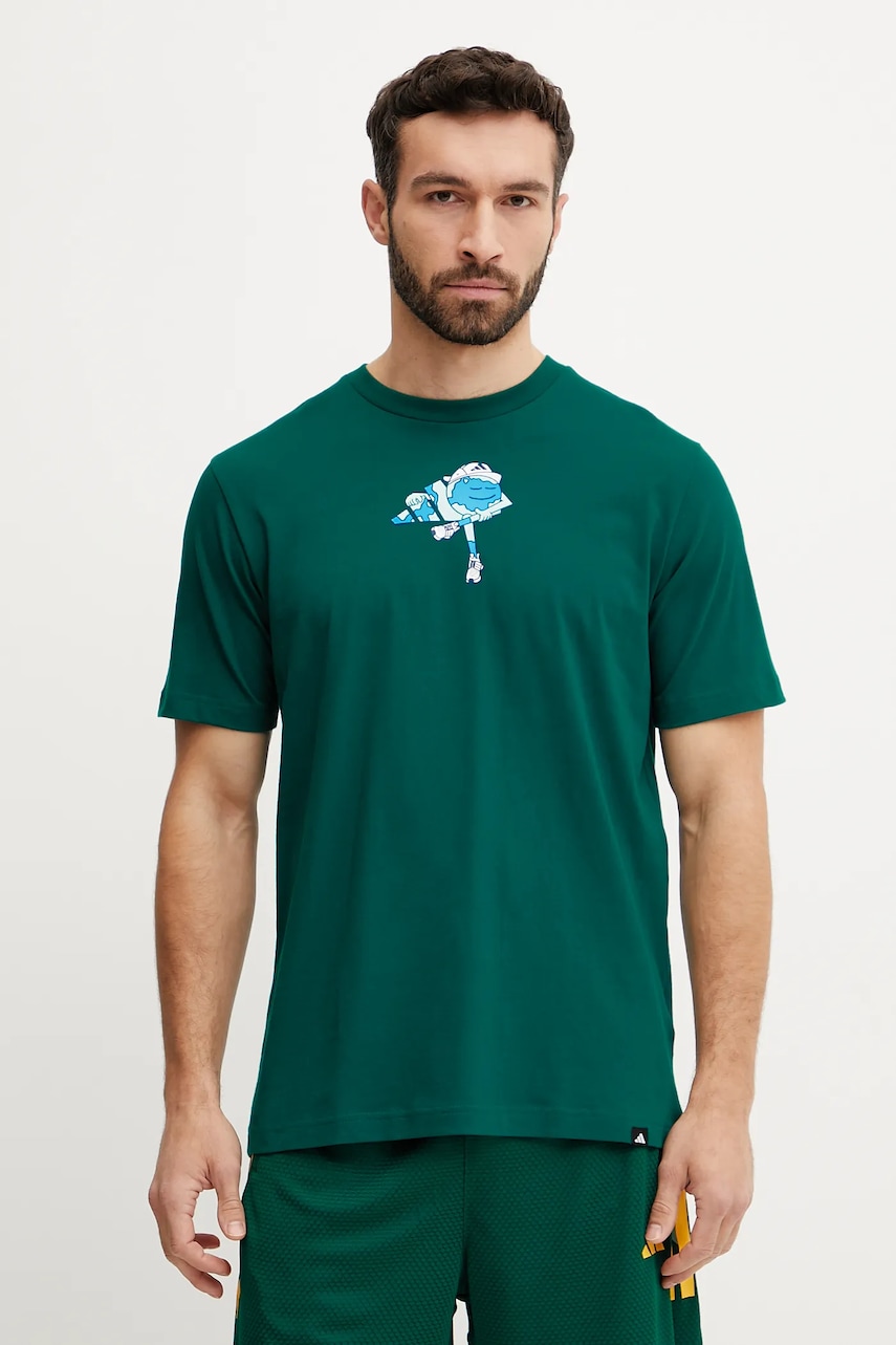 adidas tricou din bumbac culoarea verde, cu imprimeu, JI6753