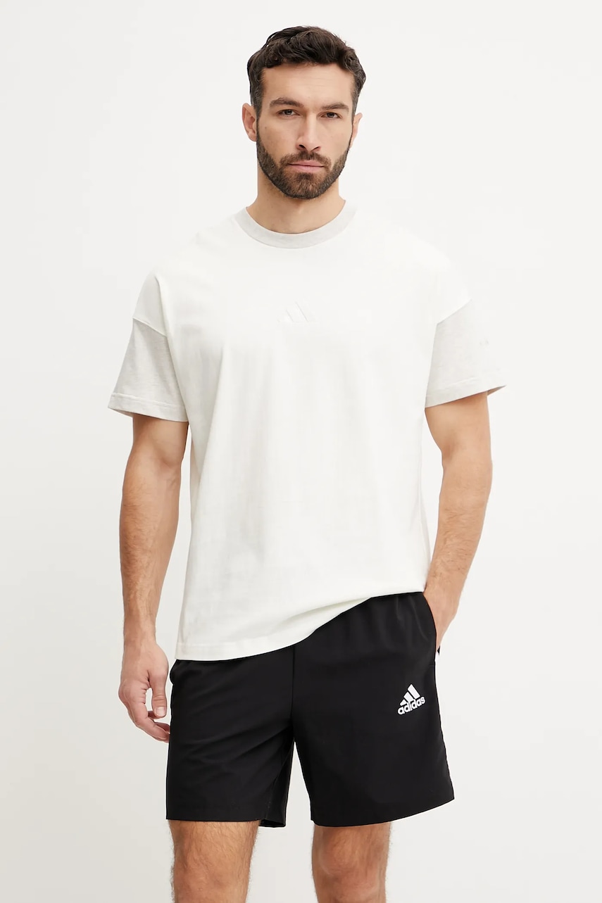 adidas tricou din bumbac ALL SZN CB Colorblock barbati, culoarea bej, cu imprimeu, JJ3679 adidas tricou din bumbac ALL SZN CB Colorblock barbati, culoarea bej, cu imprimeu, JJ3679