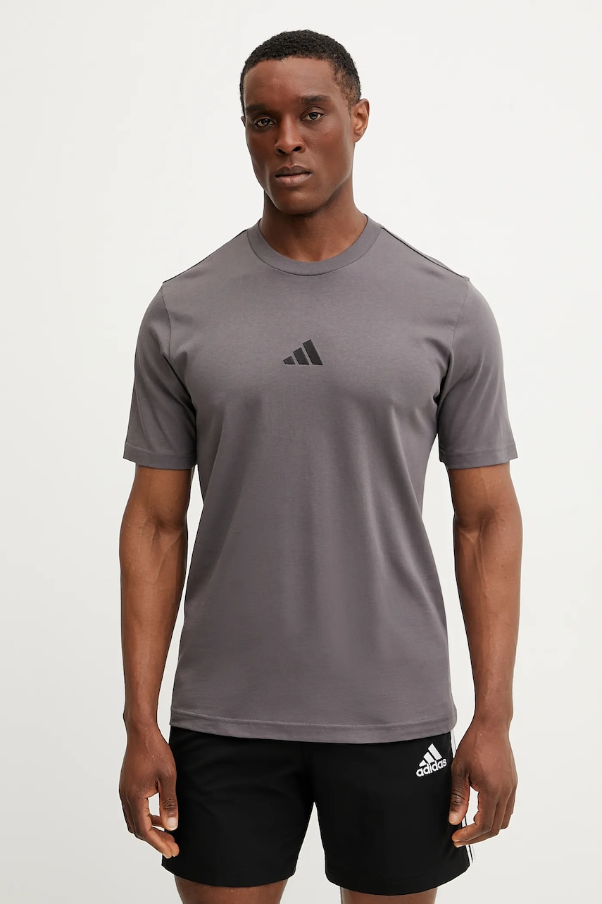 adidas tricou din bumbac Essential bărbați, culoarea violet, cu imprimeu, JD1778 adidas tricou din bumbac Essential bărbați, culoarea violet, cu imprimeu, JD1778