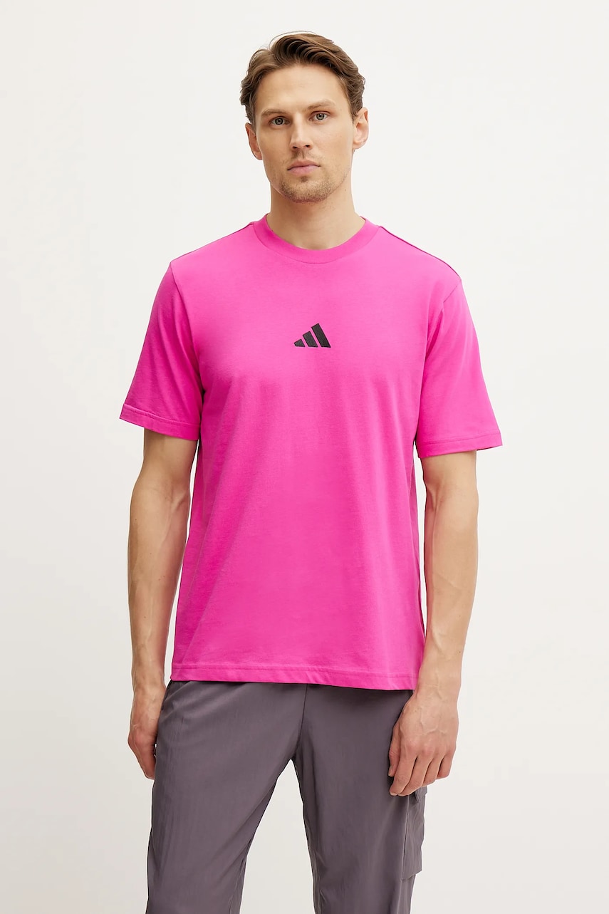 adidas tricou din bumbac Essential bărbați, culoarea roz, cu imprimeu, JD1782 adidas tricou din bumbac Essential bărbați, culoarea roz, cu imprimeu, JD1782