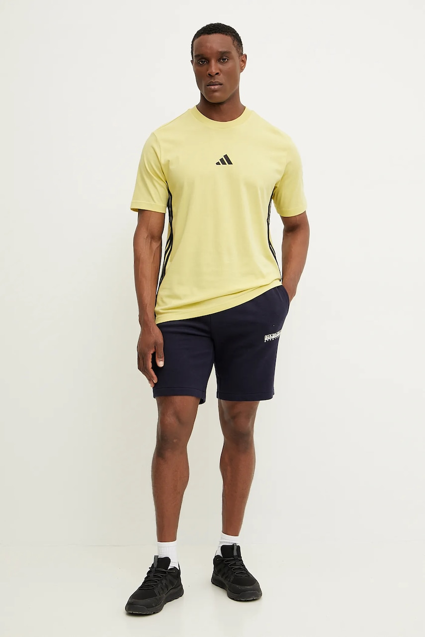 adidas tricou din bumbac Essentials bărbați, culoarea galben, cu imprimeu, JE6387