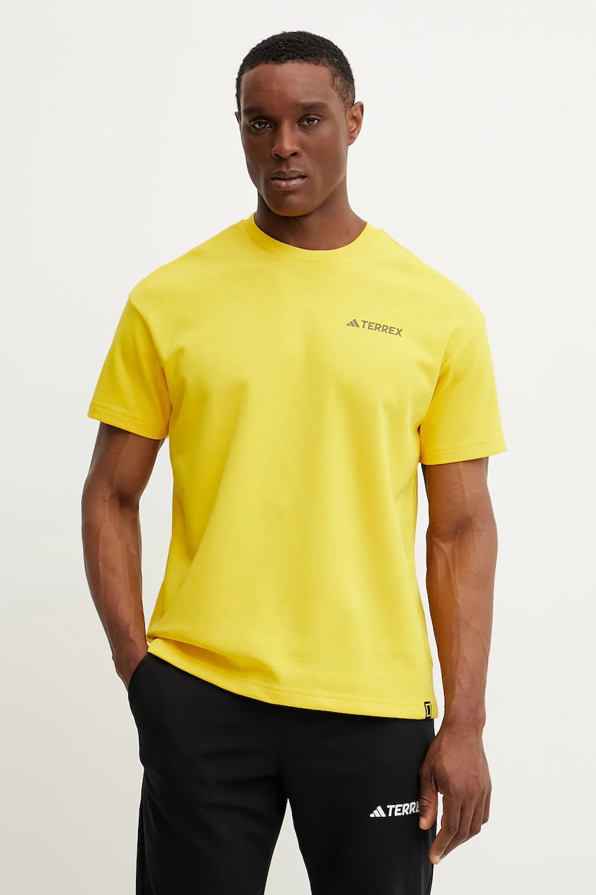 adidas TERREX tricou sport x National Geographic culoarea galben, cu imprimeu, JD5955 adidas TERREX tricou sport x National Geographic culoarea galben, cu imprimeu, JD5955