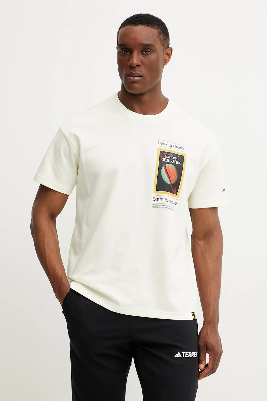 adidas TERREX tricou sport x National Geographic culoarea bej, cu imprimeu, JD5962 adidas TERREX tricou sport x National Geographic culoarea bej, cu imprimeu, JD5962