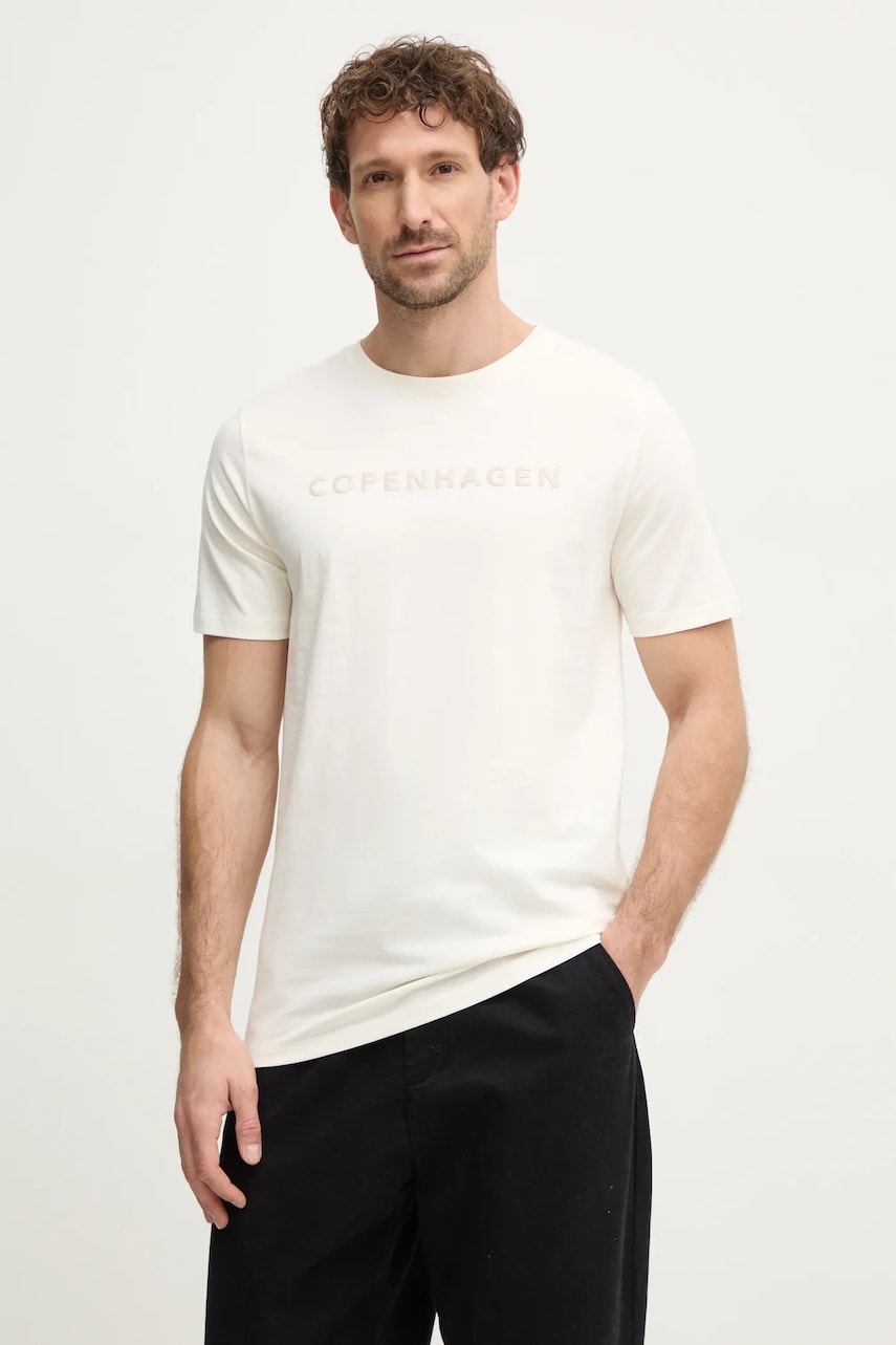 Lindbergh tricou din bumbac barbati, culoarea bej, cu imprimeu, 30-400200