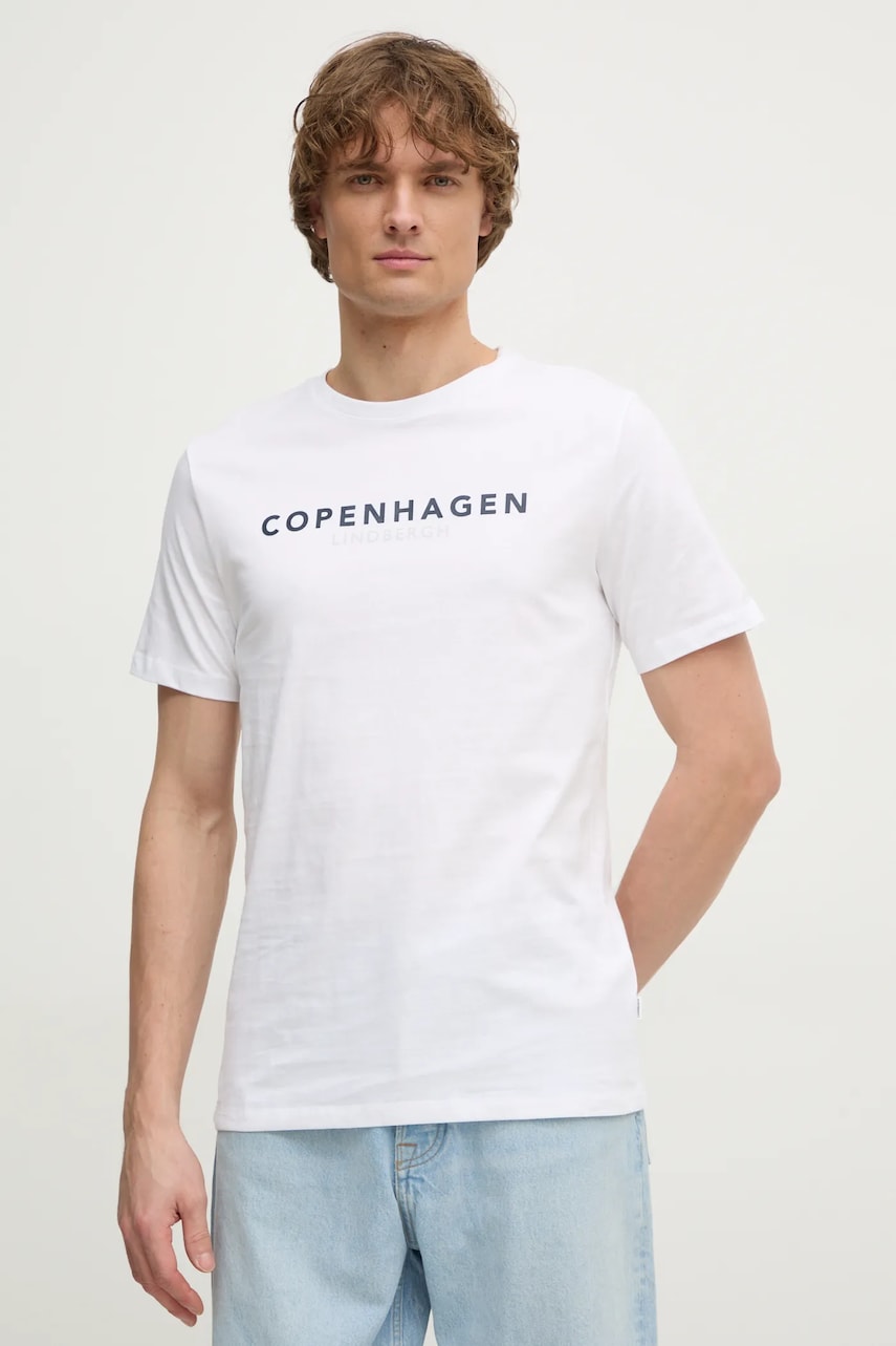 Lindbergh tricou din bumbac barbati, culoarea alb, cu imprimeu, 30-400200 Lindbergh tricou din bumbac barbati, culoarea alb, cu imprimeu, 30-400200