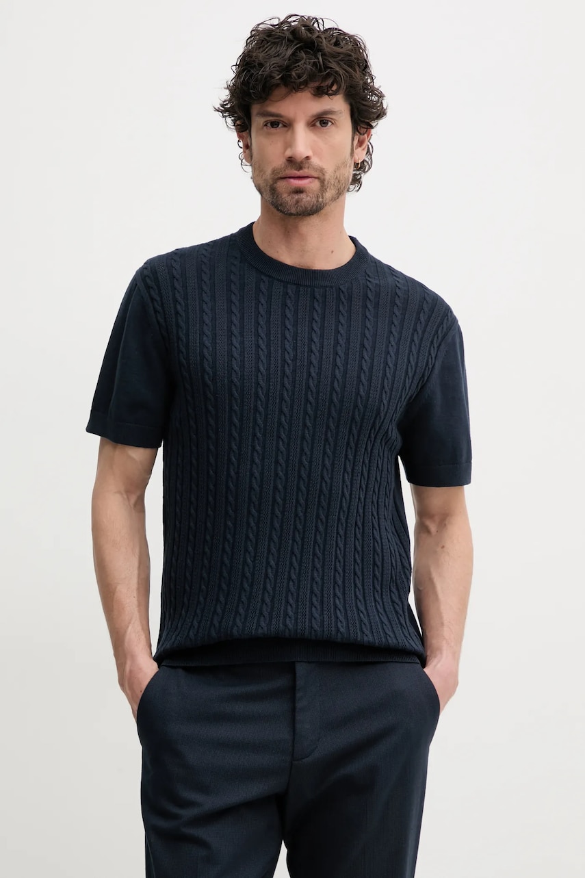 Lindbergh tricou din bumbac barbati, culoarea albastru marin, neted, 30-804115 Lindbergh tricou din bumbac barbati, culoarea albastru marin, neted, 30-804115