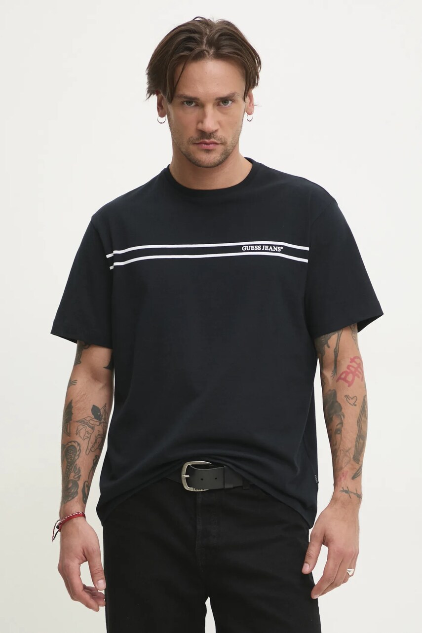 Levně Bavlněné tričko Guess Jeans černá barva, s potiskem, M5RI78 KCPQ1