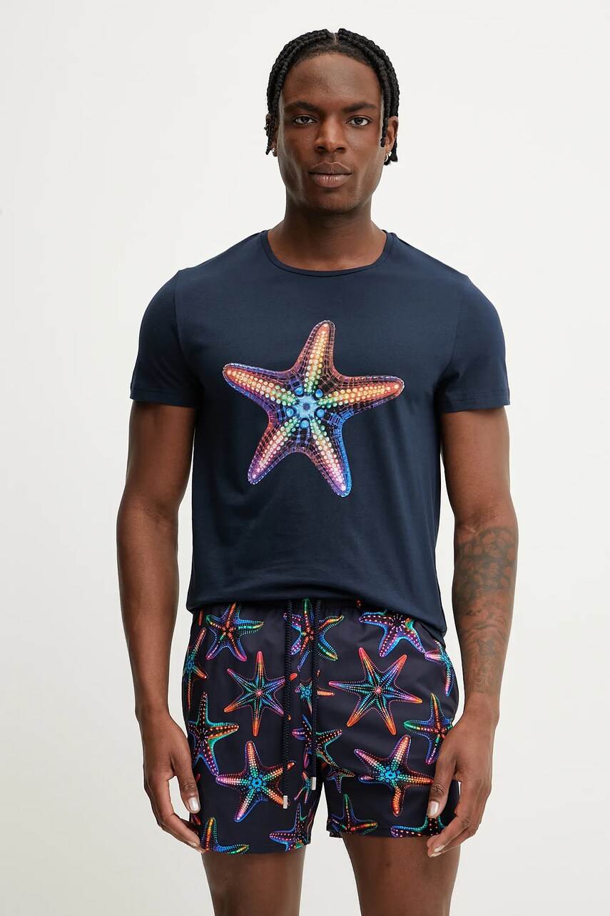 Vilebrequin tricou din bumbac THOM barbati, culoarea albastru marin, cu imprimeu, THOCP307