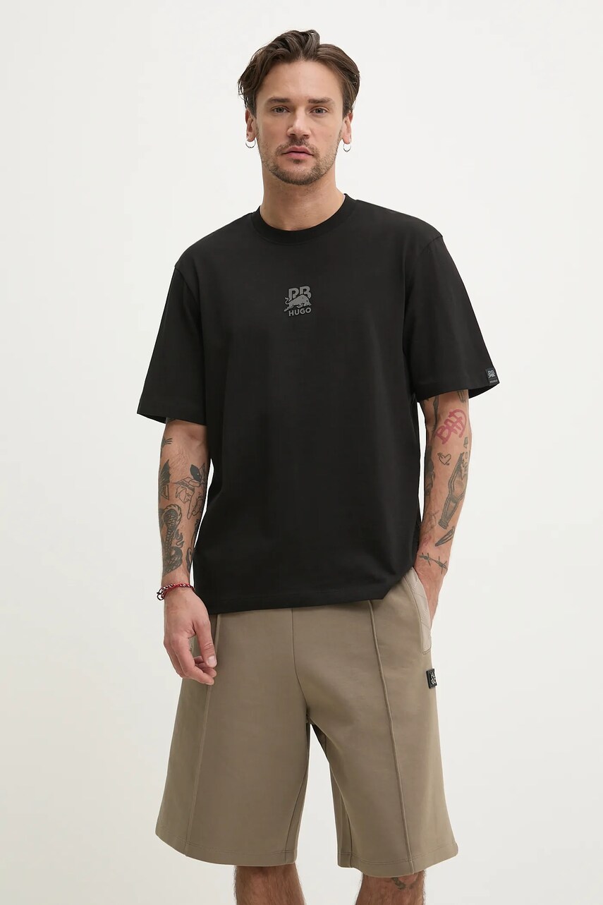 HUGO tricou din bumbac x RACING BULLS bărbați, culoarea negru, cu imprimeu, 50542766