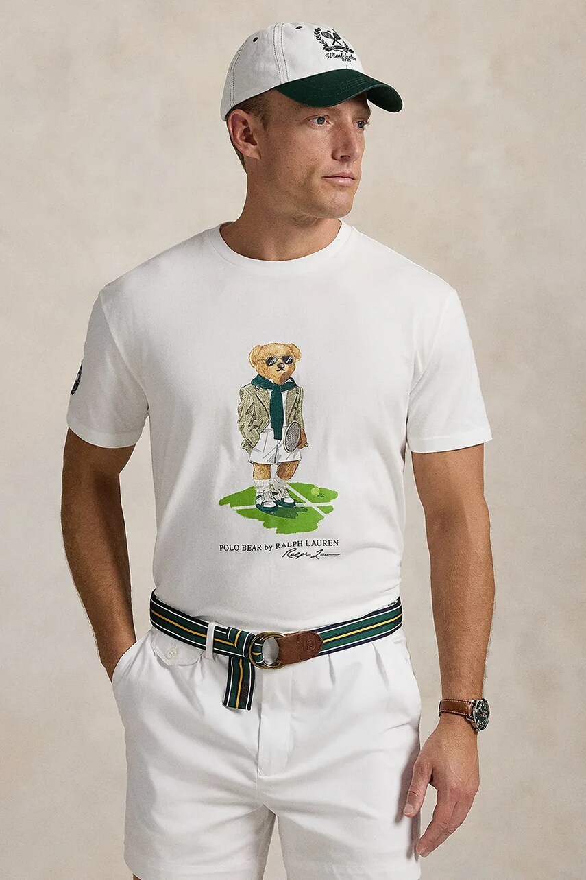 Levně Bavlněné tričko Polo Ralph Lauren pánské, bílá barva, s potiskem, 710970519