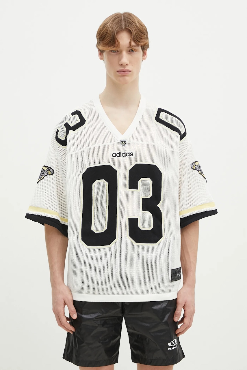 adidas Originals tricou din bumbac KNIT JERSEY bărbați, culoarea alb, cu imprimeu, JX1699