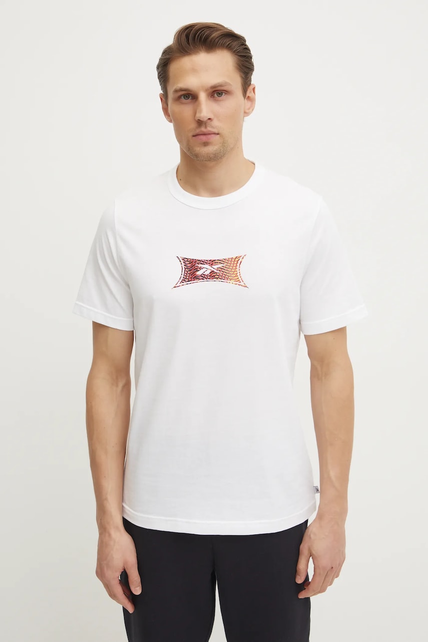 Reebok Classic tricou din bumbac barbati, culoarea alb, cu imprimeu, 100218837 Reebok Classic tricou din bumbac barbati, culoarea alb, cu imprimeu, 100218837