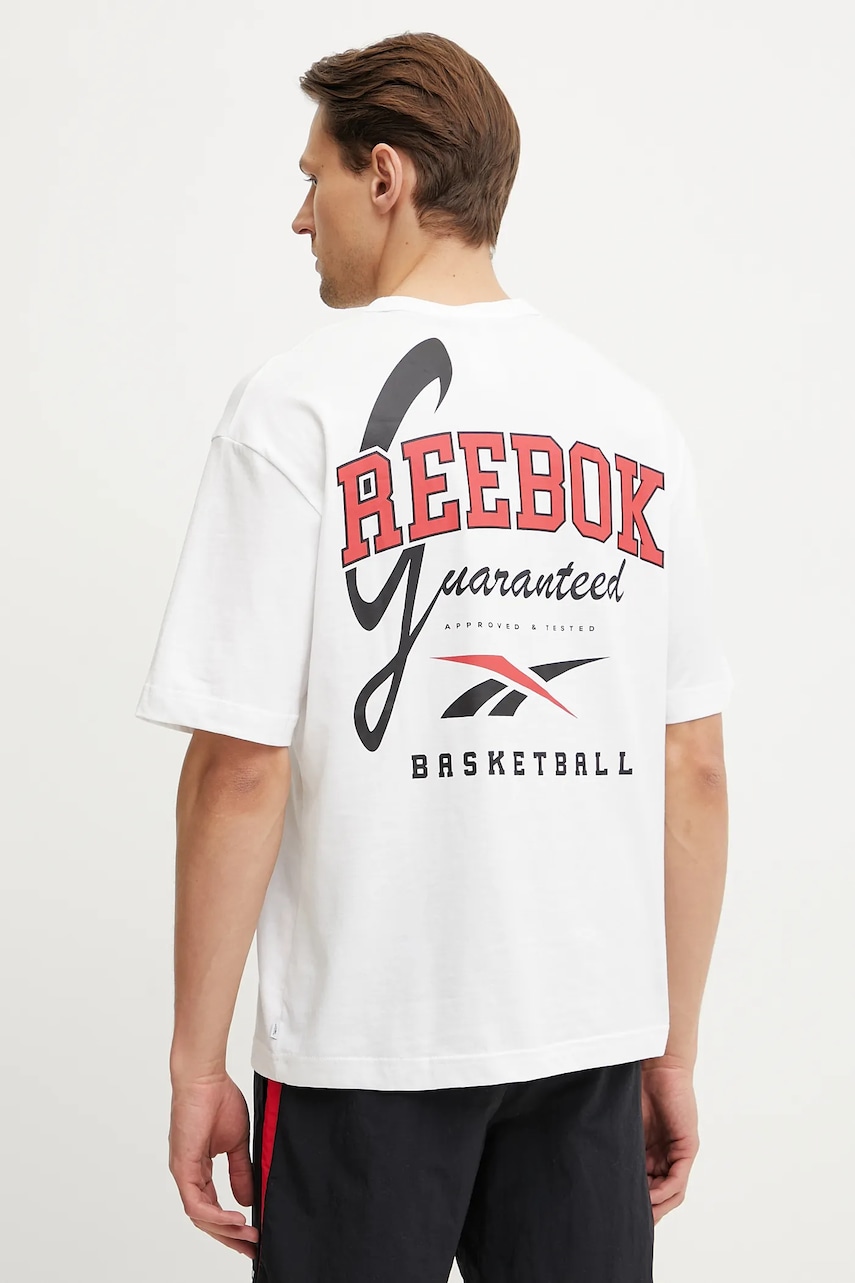 Reebok Classic tricou din bumbac barbati, culoarea alb, cu imprimeu, 100218838 Reebok Classic tricou din bumbac barbati, culoarea alb, cu imprimeu, 100218838