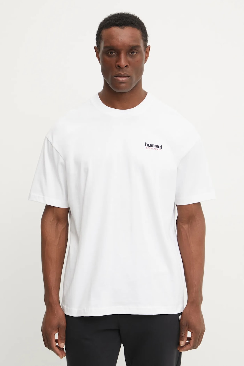 Hummel tricou din bumbac barbati, culoarea alb, cu imprimeu, 226078