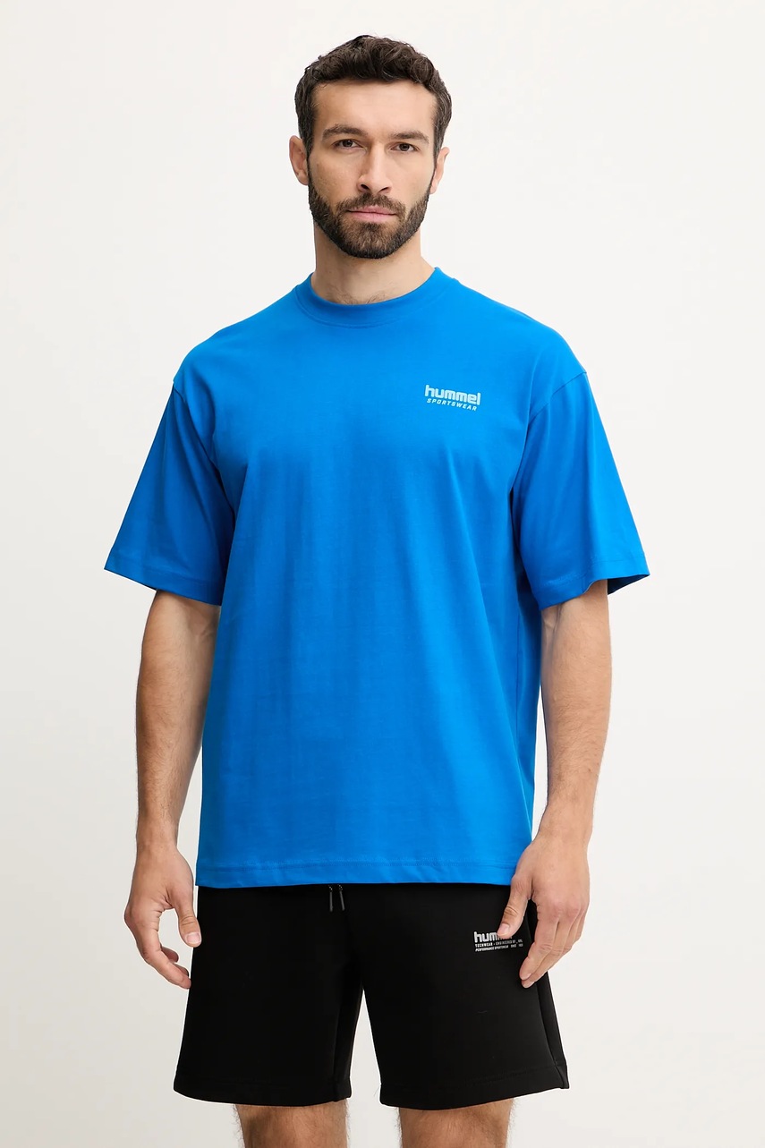 Βαμβακερό μπλουζάκι Hummel ανδρικό, χρώμα: μπλε, 227549 φωτογραφία