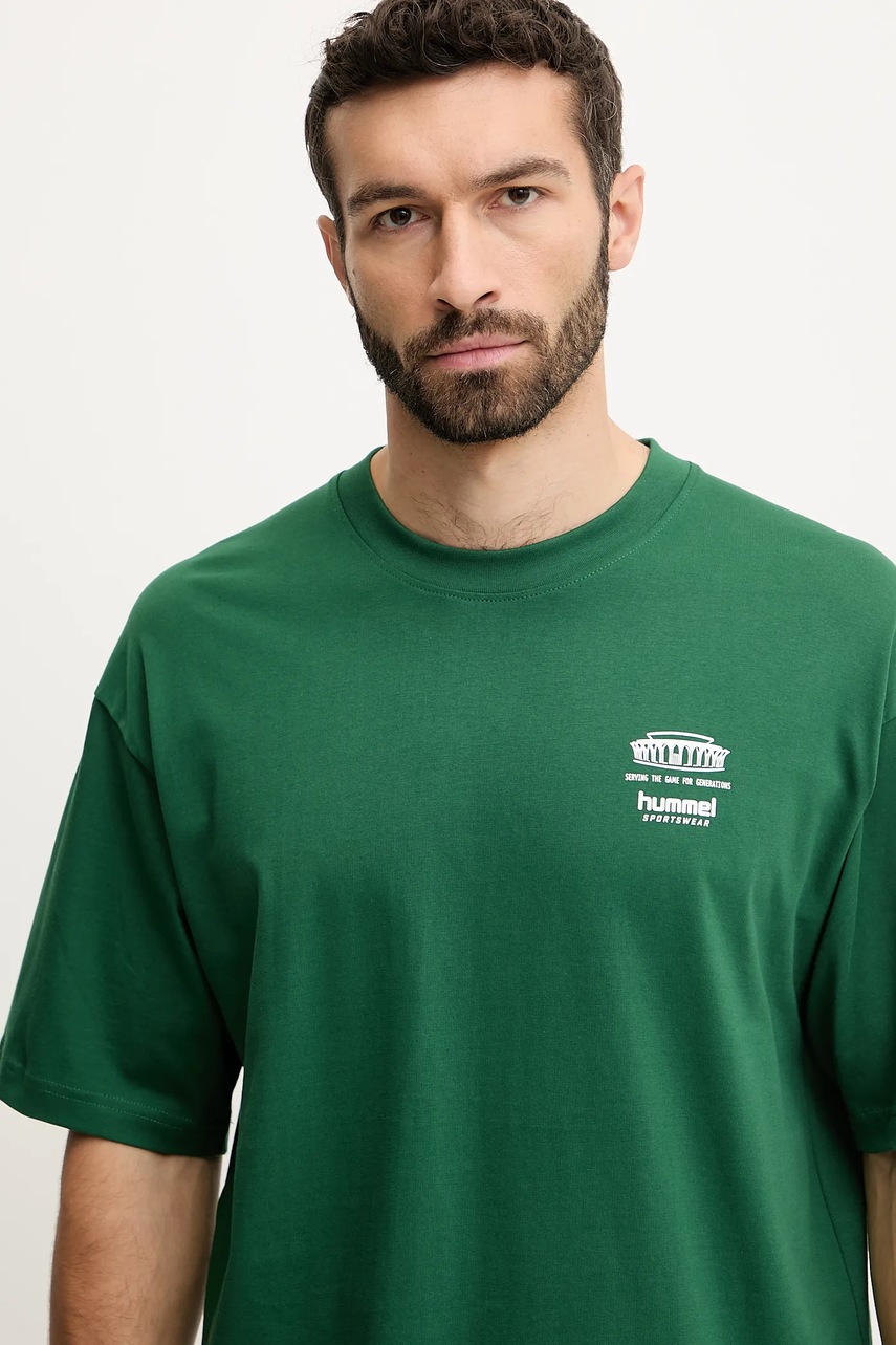 Βαμβακερό μπλουζάκι Hummel ανδρικό, χρώμα: πράσινο, 227549 φωτογραφία