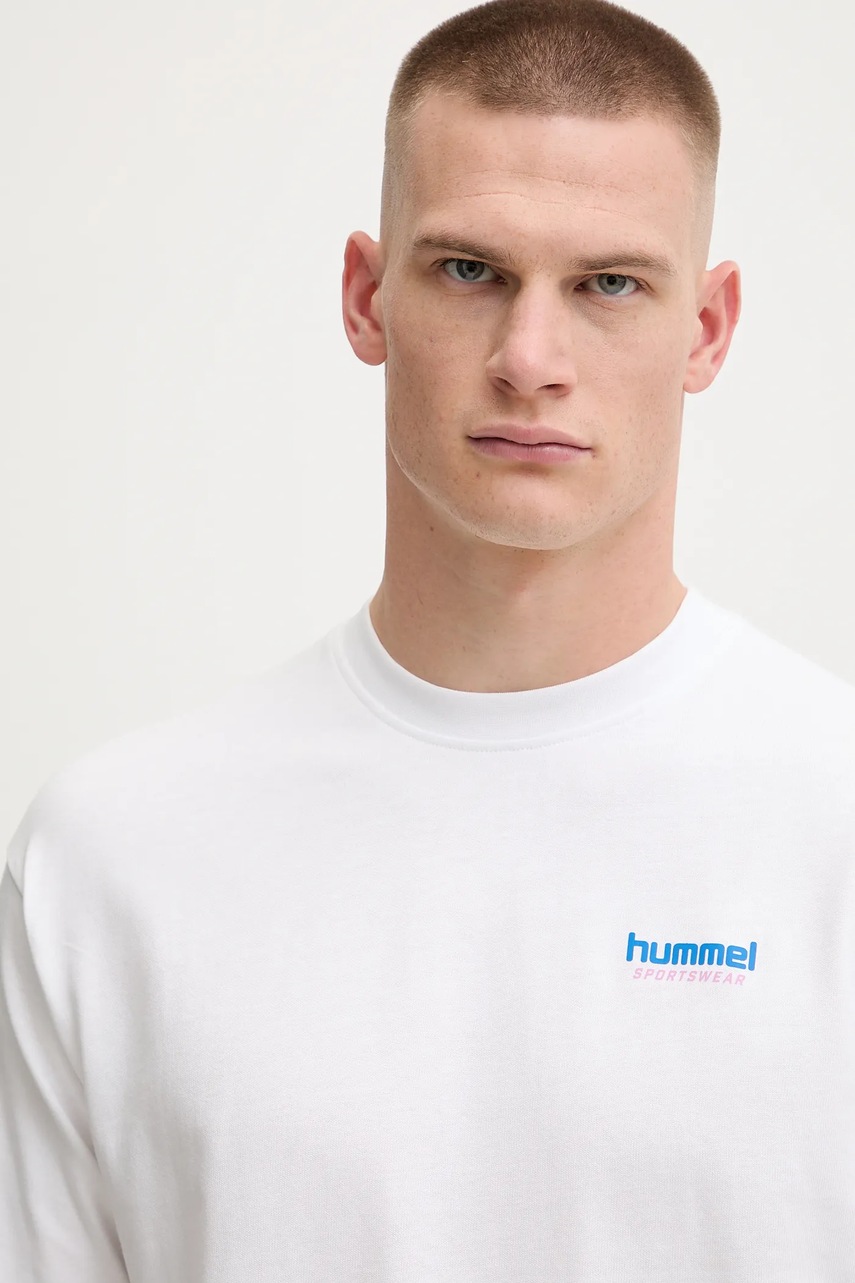 Βαμβακερό μπλουζάκι Hummel ανδρικό, χρώμα: άσπρο, 227559 φωτογραφία
