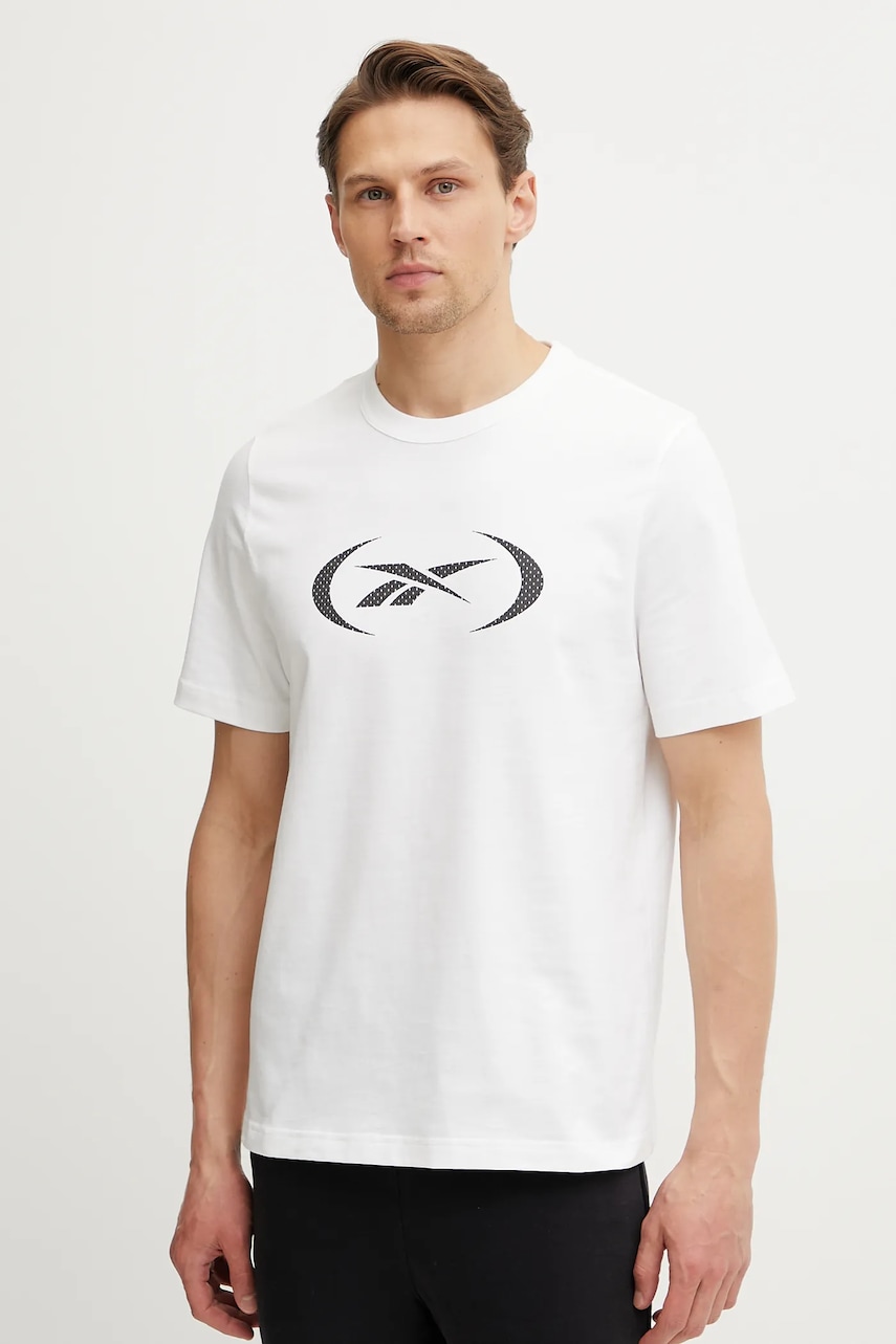 Reebok Classic tricou din bumbac barbati, culoarea alb, cu imprimeu, 100214157 Reebok Classic tricou din bumbac barbati, culoarea alb, cu imprimeu, 100214157