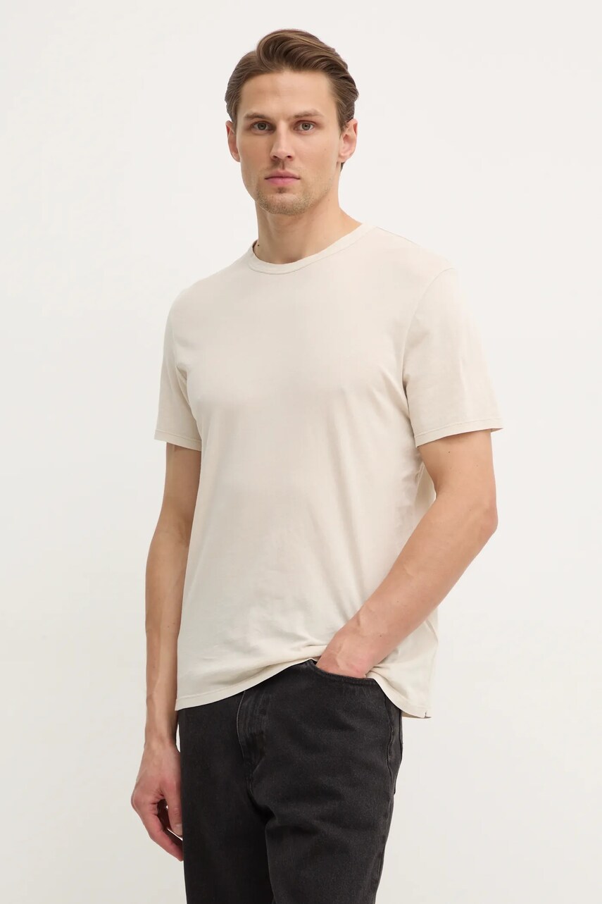 American Vintage tricou din bumbac barbati, culoarea bej, neted, MDEV02AE25