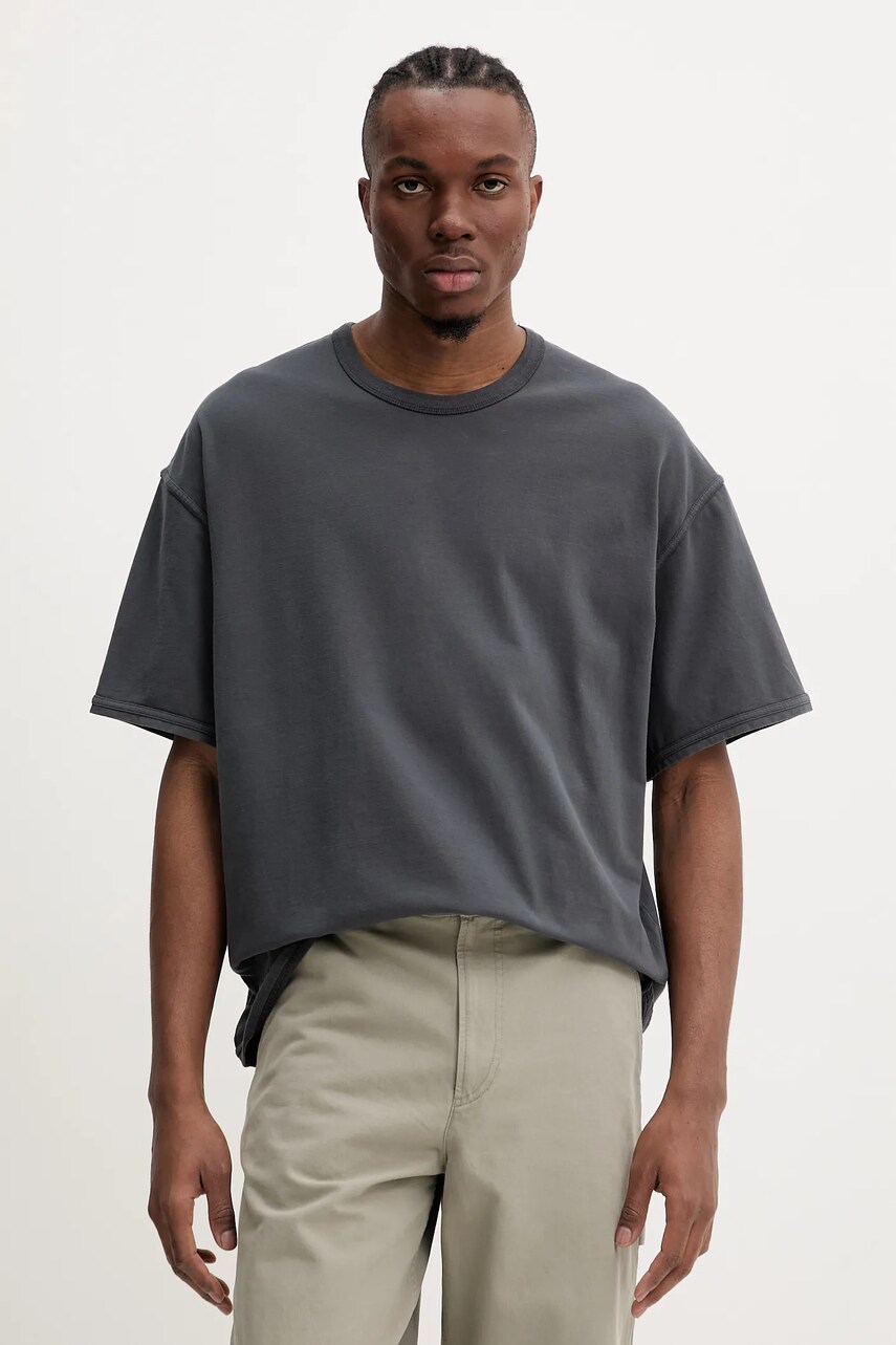 American Vintage tricou din bumbac barbati, culoarea gri, uni, MFAZ02CE25